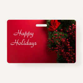 赤い果実を持つクリスマスリース バッジ