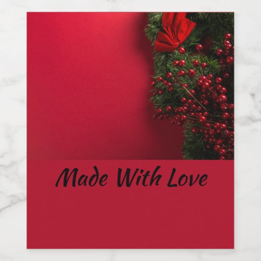 赤い果実を持つクリスマスリース ワインラベル (シングルラベル)