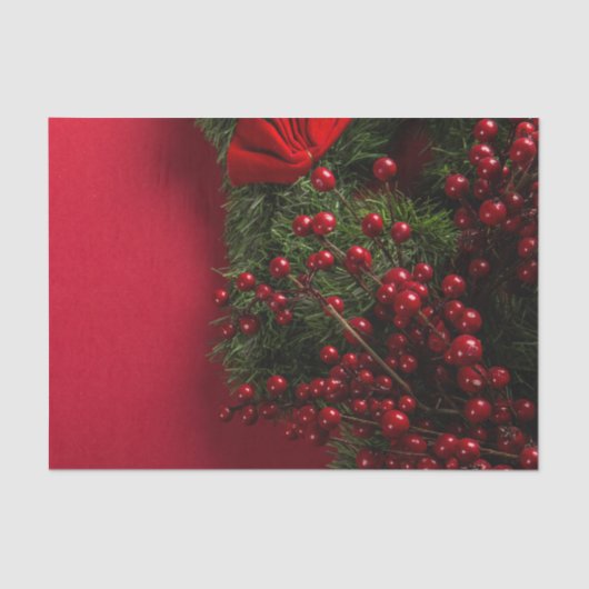 赤い果実を持つクリスマスリース 薄葉紙 (正面)