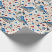 赤い果実を持つ枝の上に座っている青い鳥 ラッピングペーパー (角)
