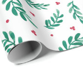 赤い果実クリスマスパターンホワイト ラッピングペーパー (ロールコーナー)