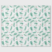 赤い果実クリスマスパターンホワイト ラッピングペーパー (フラット)