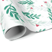 赤い果実クリスマスパターンホワイト ラッピングペーパー (ロールコーナー)