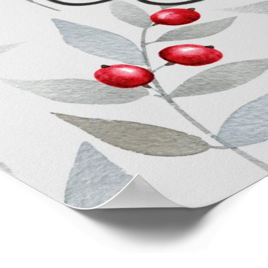 赤い果実グレー葉の勇気付けられる語 ポスター (角)