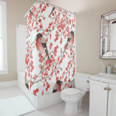 赤い果実ブルフィンチ水色パターン シャワーカーテン (インサイチュ)