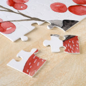 赤い果実ブルフィンチ水色パターン ジグソーパズル (側面)