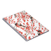 赤い果実ブルフィンチ水色パターン ノートブック (右側)