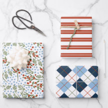 赤い果実ブルーフラワープレイドストライプクリスマス