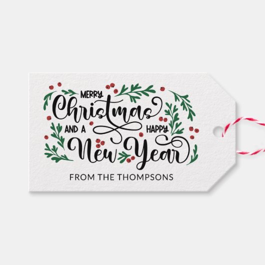 赤い果実メリークリスマスハッピーニューイヤー ギフトタグ (正面(横))