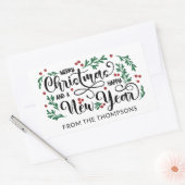 赤い果実メリークリスマスハッピーニューイヤー 長方形シール (封筒)