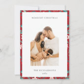 赤い果実メリークリスマスフローラルパターンフォト シーズンカード (正面)