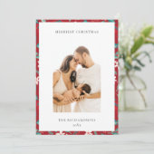 赤い果実メリークリスマスフローラルパターンフォト シーズンカード (スタンド正面)