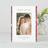 赤い果実メリークリスマスフローラルパターンフォト シーズンカード (スタンド正面)