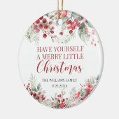 赤い果実メリークリスマス家族の写真オーナメント セラミックオーナメント (左)