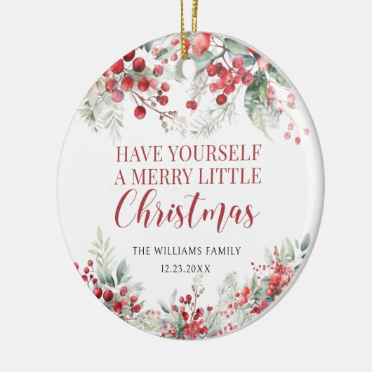 赤い果実メリークリスマス家族の写真オーナメント セラミックオーナメント (左)