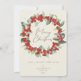 赤い果実+ユーカリのクリスマスリース非写真 シーズンカード