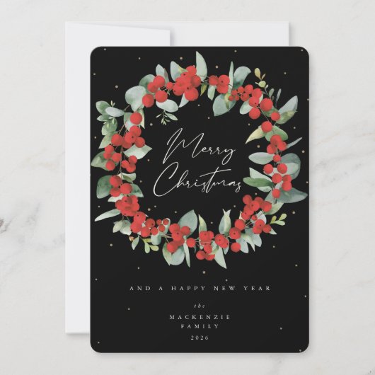 赤い果実+ユーカリのクリスマスリース非写真 シーズンカード (正面)