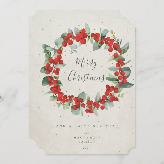 赤い果実+ユーカリのクリスマスリース非写真 シーズンカード (正面/裏面)