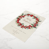 赤い果実+ユーカリのクリスマスリース非写真 箔シーズンカード (回転した状態)