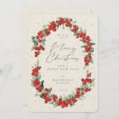 赤い果実+ユーカリプトゥス植物体のクリスマス シーズンカード (正面/裏面)