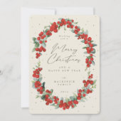 赤い果実+ユーカリプトゥス植物体のクリスマス シーズンカード (正面)