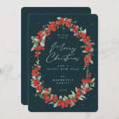 赤い果実+ユーカリプトゥス植物体のクリスマス シーズンカード (正面/裏面)