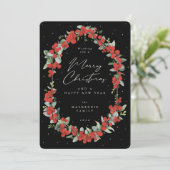 赤い果実+ユーカリプトゥス植物体のクリスマス シーズンカード (スタンド正面)