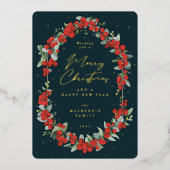 赤い果実+ユーカリプトゥス植物体のクリスマス 箔シーズンカード (正面)