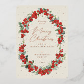 赤い果実+ユーカリプトゥス植物体のクリスマス 箔シーズンカード (正面)
