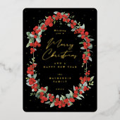 赤い果実+ユーカリプトゥス植物体のクリスマス 箔シーズンカード (正面)