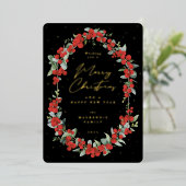 赤い果実+ユーカリプトゥス植物体のクリスマス 箔シーズンカード (立ち正面)
