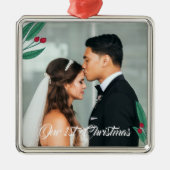 赤い果実-私達の初めてのクリスマス-結婚式の写真 メタルオーナメント (正面)