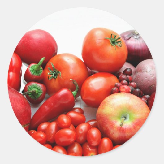 赤い果物と野菜 ラウンドシール (正面)