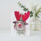 赤い枝角のヘッドバンドを身に着けているWeimaraner大人の犬 シーズンポストカード (スタンド正面)