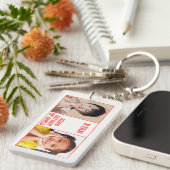 赤い枠の名前、文字、および2枚の写真 キーホルダー (正面右)