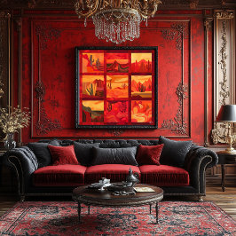 赤い枠の砂漠アートグリッド – ジオメトはっきりしたリ ポスター