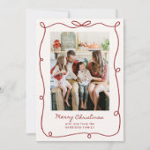 赤い枠、家族ストライプの写真クリスマスカード 招待状 (正面)