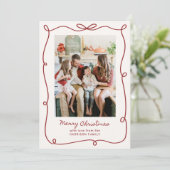 赤い枠、家族ストライプの写真クリスマスカード 招待状 (スタンド正面)