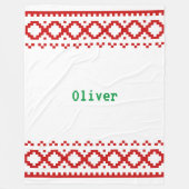 赤い柄のニットルックホワイト縁どコジーF フリースブランケット (正面)