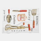 赤い柄のヴィンテージキッチンベーキング用具タオル。 キッチンタオル (横)