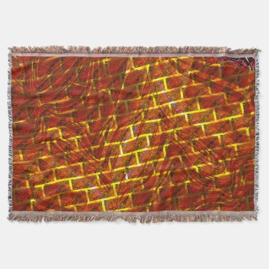 赤い染め、グレーズ、金色の格子またはレンガの効果 スローブランケット (正面)