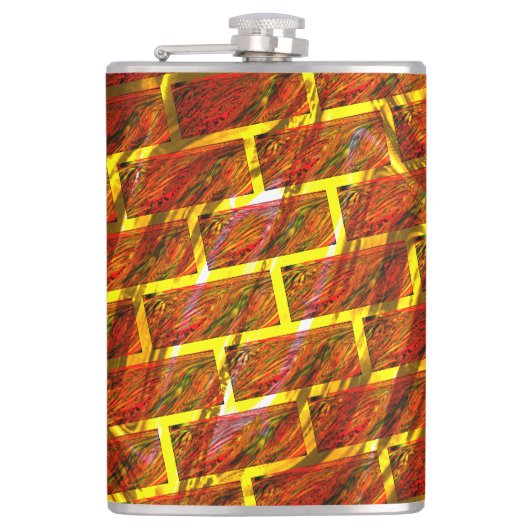 赤い染め、グレーズ、金色の格子またはレンガの効果 フラスク (正面)