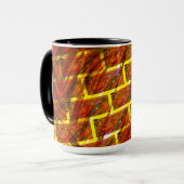 赤い染め、グレーズ、金色の格子またはレンガの効果 マグカップ (正面左)