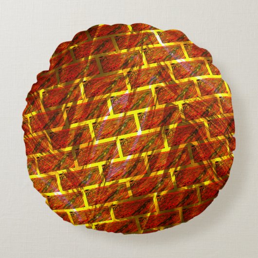 赤い染め、グレーズ、金色の格子またはレンガの効果 ラウンドクッション (正面)