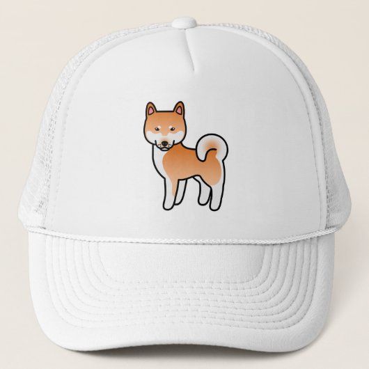 赤い柴犬のキャラクター キャップ (正面)