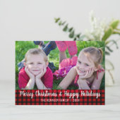 赤い格子メリー縞のクリスマス写真 シーズンカード (スタンド正面)