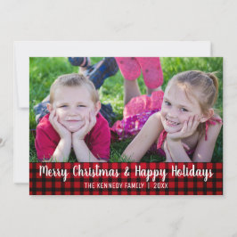 赤い格子メリー縞のクリスマス写真 シーズンカード