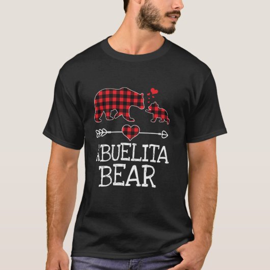 赤い格子柄のクマのクリスマスパジャマアブエリタマッチング Tシャツ (正面)