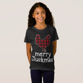 赤い格子柄のクメリールカスクリスマスチキン愛好家 Tシャツ (正面フル)