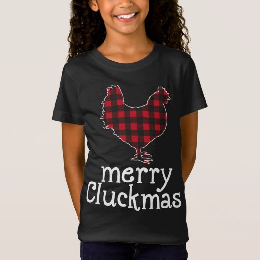 赤い格子柄のクメリールカスクリスマスチキン愛好家 Tシャツ (正面)